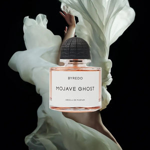 Byredo Mojave Ghost Absolu de Parfum kvepalų buteliukas – sodrus medienos ir muskuso nišinis unisex aromatas, Aroma Tale