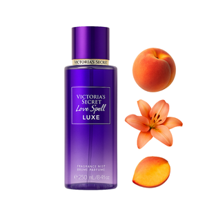Victoria's Secret Love Spell Luxe kūno dulksnos buteliukas 250 ml – romantiškas vaisinis ir gėlių aromatas moterims vakarui
