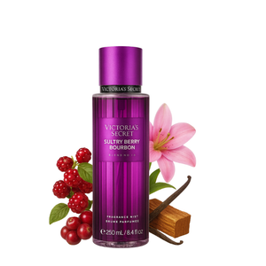 Victoria's Secret Sultry Berry Bourbon kūno dulksnos buteliukas 250 ml – sodrus uogų ir šiltas gurmaniškas aromatas moterims