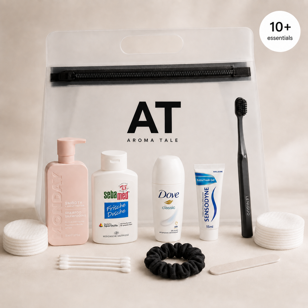 Weekend Essentials Basic Kit kelioninis higienos rinkinys skaidriame dėkle – Aromatale