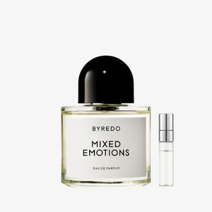 Byredo Mixed Emotions EDP kvepalų buteliukas ir Aromatale kvepalų mėginukas – juodosios arbatos ir beržo medienos aromatas