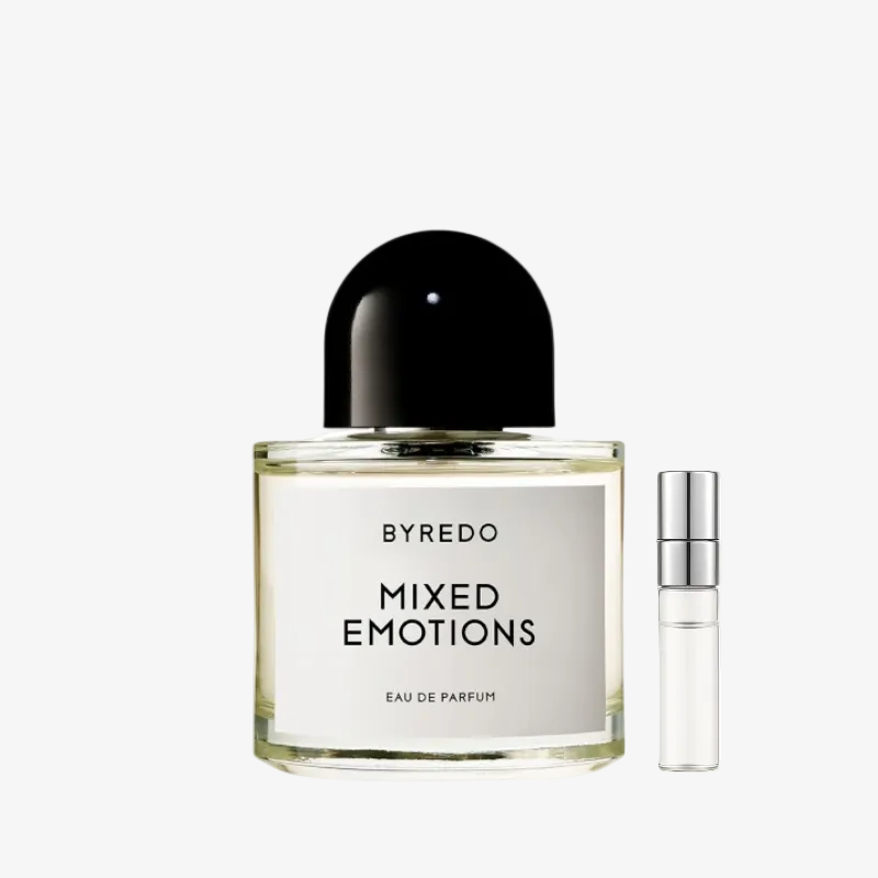 Byredo Mixed Emotions EDP kvepalų buteliukas ir Aromatale kvepalų mėginukas – juodosios arbatos ir beržo medienos aromatas