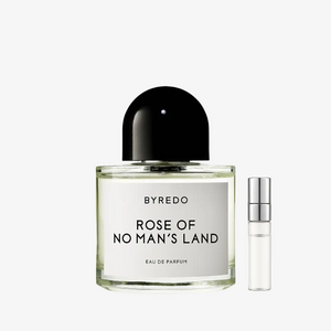Byredo Rose of No Man's Land EDP kvepalų buteliukas ir Aromatale kvepalų mėginukas – švelnus rožių ir baltosios ambros aromatas