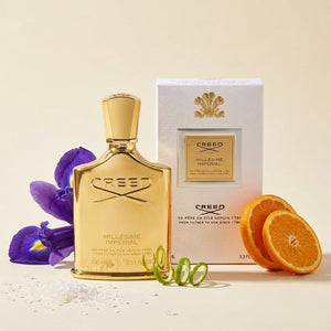 Creed Millesime Imperial EDP kvepalų buteliukas ir pakuotė su apelsinais – prabangus citrusinis aromatas, Aroma Tale