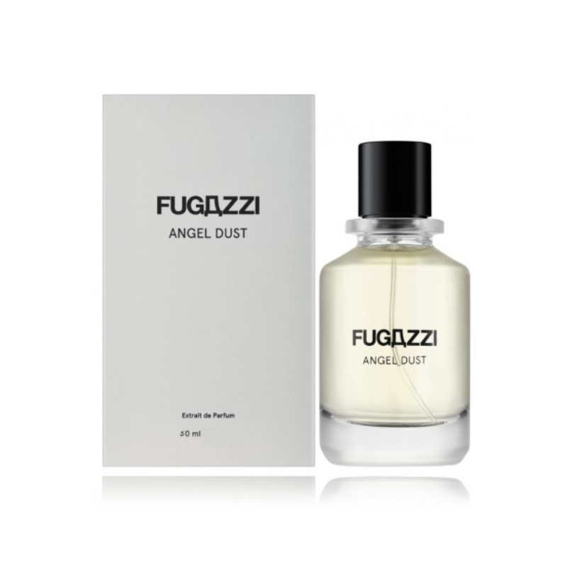 Fugazzi Angel Dust – minimalistinis įpakavimas ir kvepalų buteliukas.