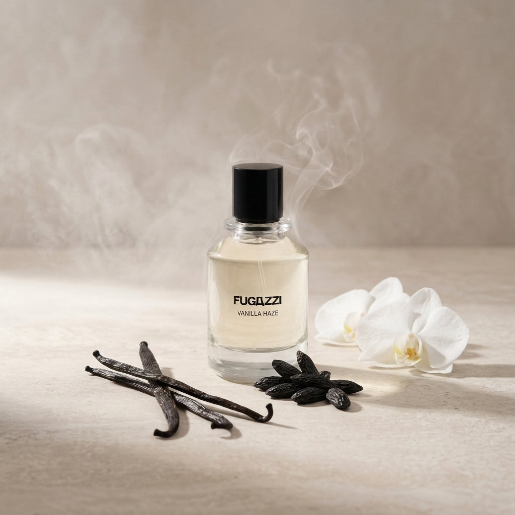 Fugazzi Vanilla Haze Extrait kvepalų buteliukas – nišinė vanilės parfumerija, Aroma Tale