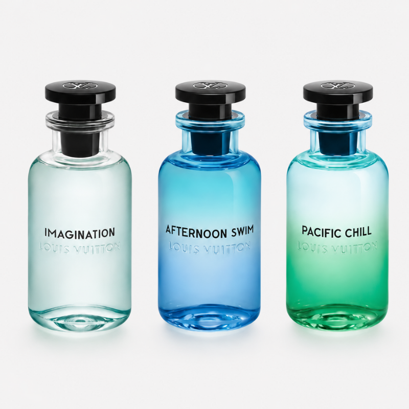 Louis Vuitton Discovery Set Imagination, Afternoon Swim ir Pacific Chill kvepalų buteliukai