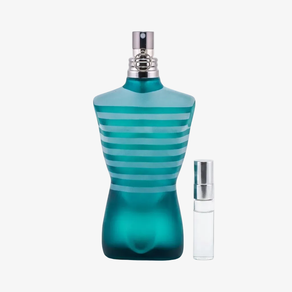 Jean Paul Gaultier Le Male EDT kvepalų buteliukas ir Aroma Tale mėginukas