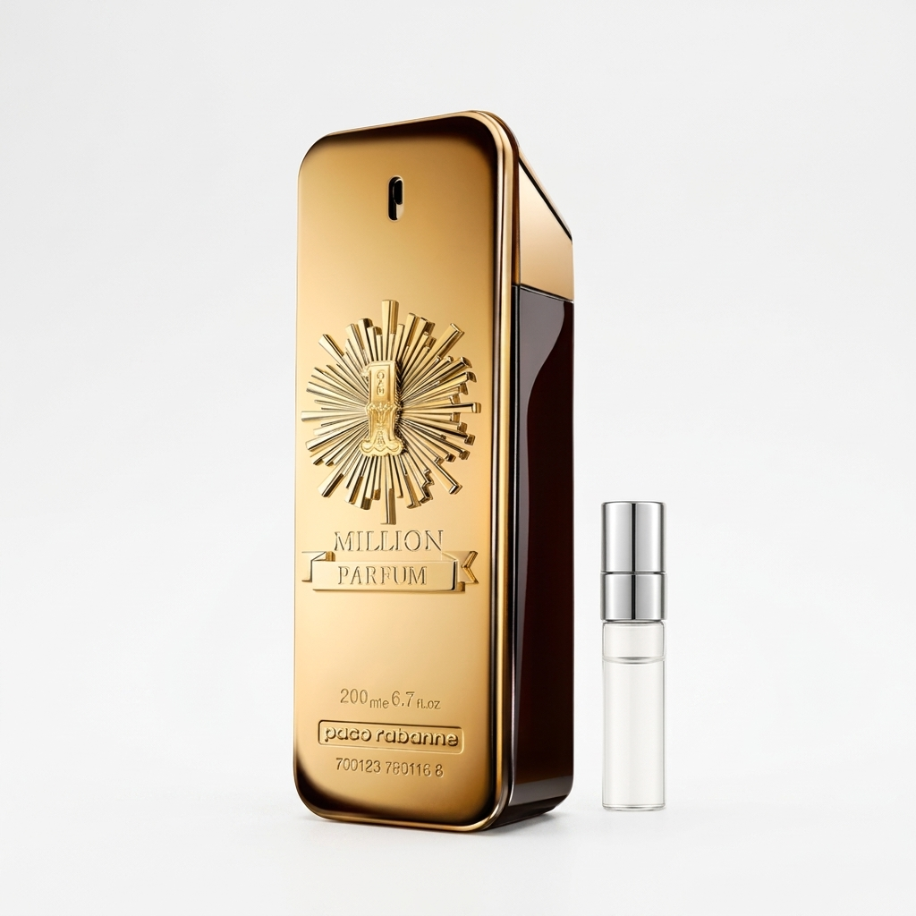 Rabanne 1 Million Parfum kvepalų buteliukas ir Aroma Tale mėginukas