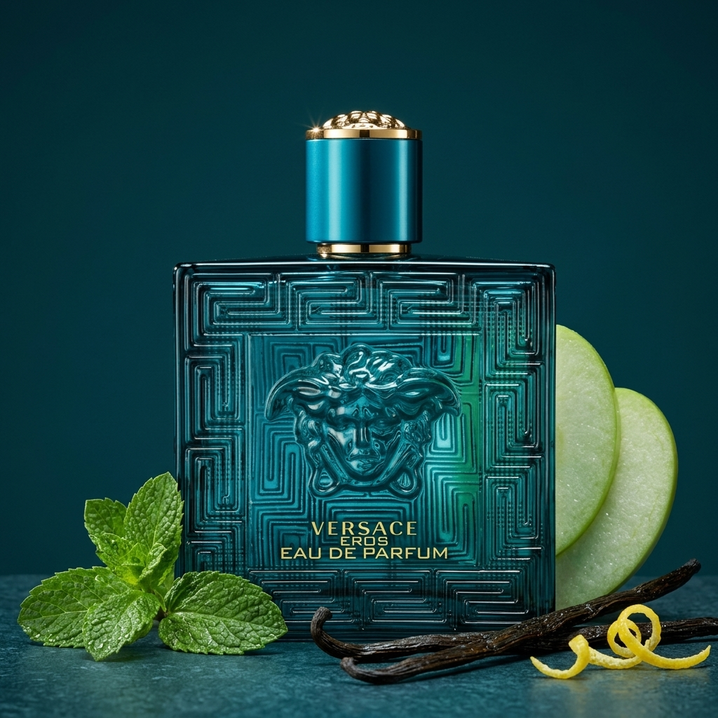 Versace Eros EDP kvepalų buteliukas su obuoliu, mėtomis ir vanile