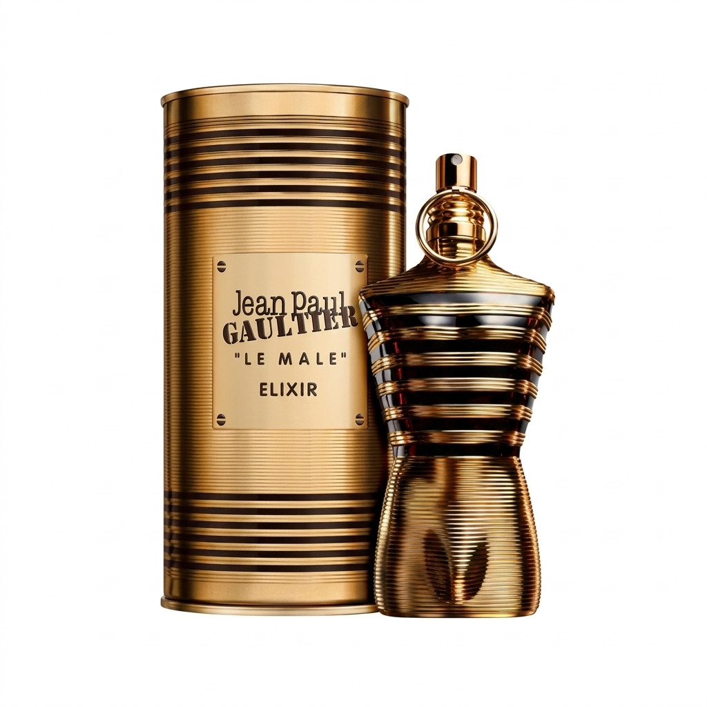 Jean Paul Gaultier Le Male Elixir kvepalų buteliukas ir pakuotė