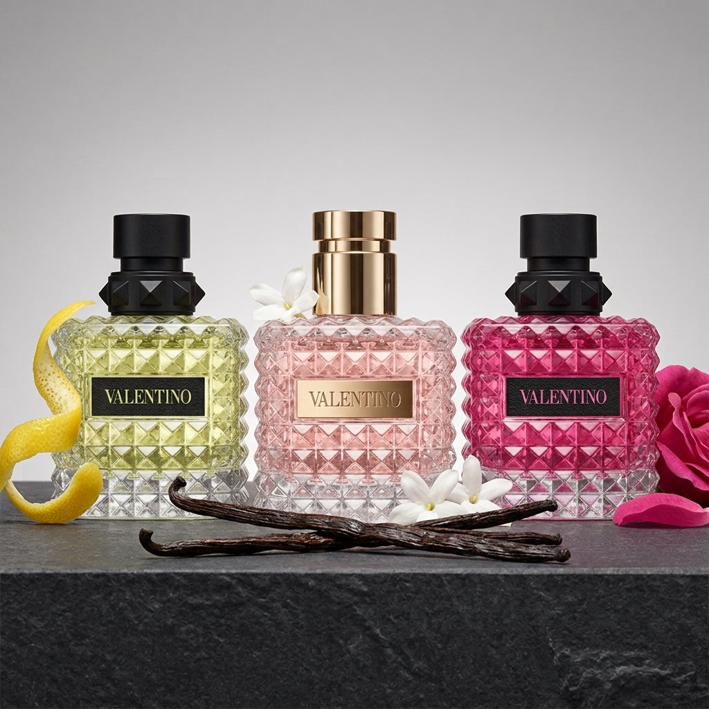 Valentino Donna Discovery Set kvepalų mėginukai 3×3 ml – Donna EDP, Extradose, Green Stravaganza, Aroma Tale